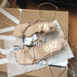Zara Heeled Strappy Leather Nude Sandals